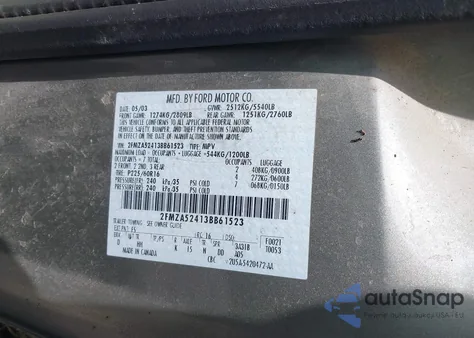 2003 Ford Windstar Se z USA, uszkodzony, nr VIN 2FMZA52413BB61523